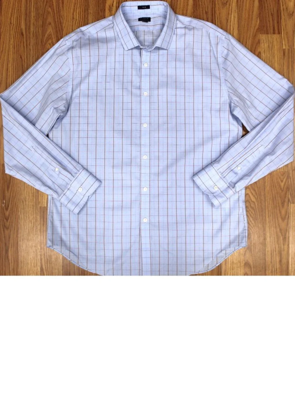 J.CREW SLIM FIT SHIRT COTTON/SPANDEX LIGHT BLUE & BROWN Sz X-LARGE, XL